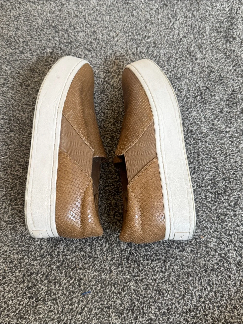 Vince Tan Textured Slip-On Sneakers with White Platform Sole